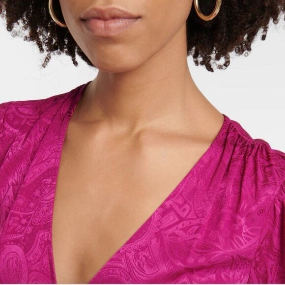 VERONICA BEARD Magenta Paisley Weiss V-Neck Ruffle Maxi Dress Sz 2 NWT MSRP$698 - Picture 4 of 10